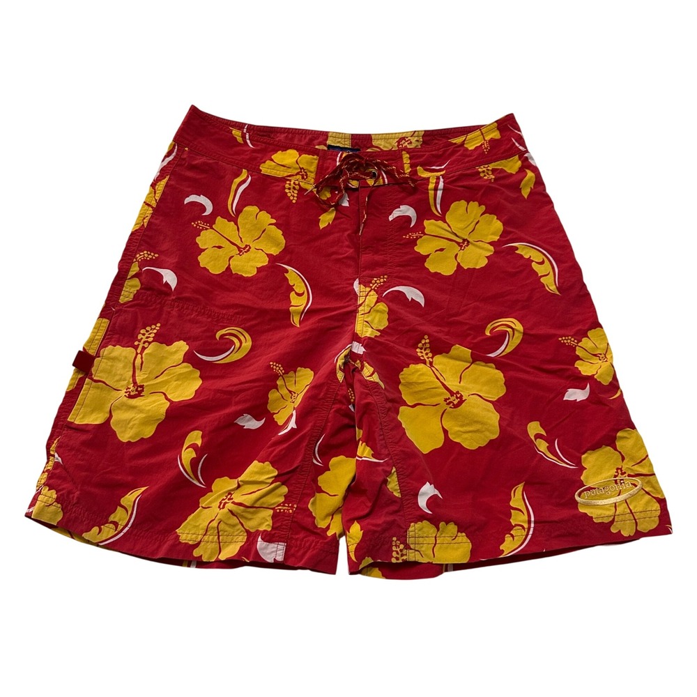 Patagonia Wavefarer Board Shorts Mens 34 Swim Surf Trunks 9" Red Hawaiian Beach‎